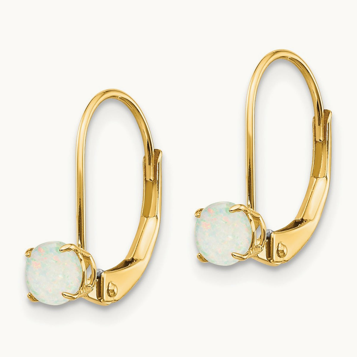 Round October/Opal Leverback Earrings — 14K Yellow Gold
