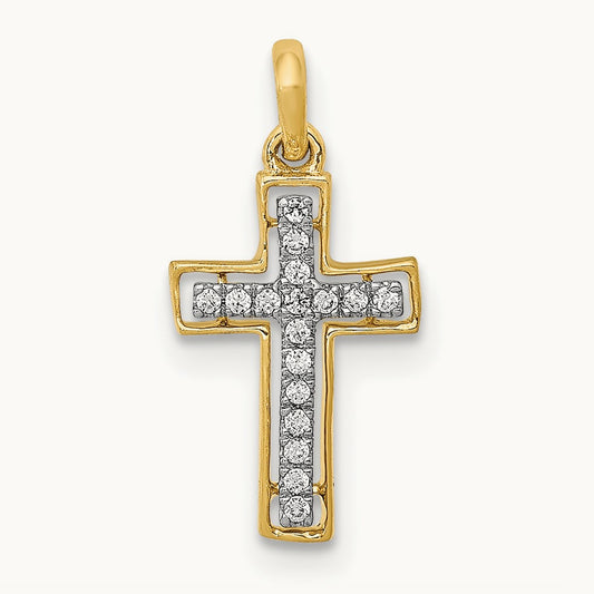 Diamond Cross Pendant with Rhodium — 21.5mm