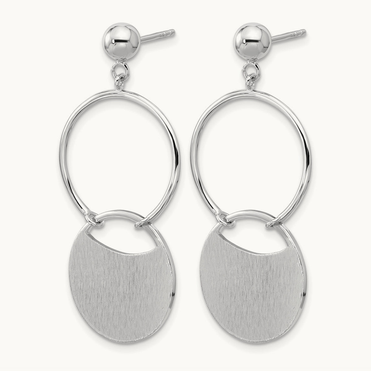 SS RH-plated Polished/Brushed Circles Dangle Post Earrings — Leslie's