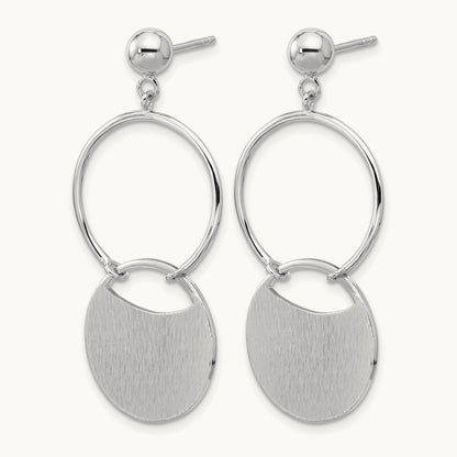 SS RH-plated Polished/Brushed Circles Dangle Post Earrings — Leslie's