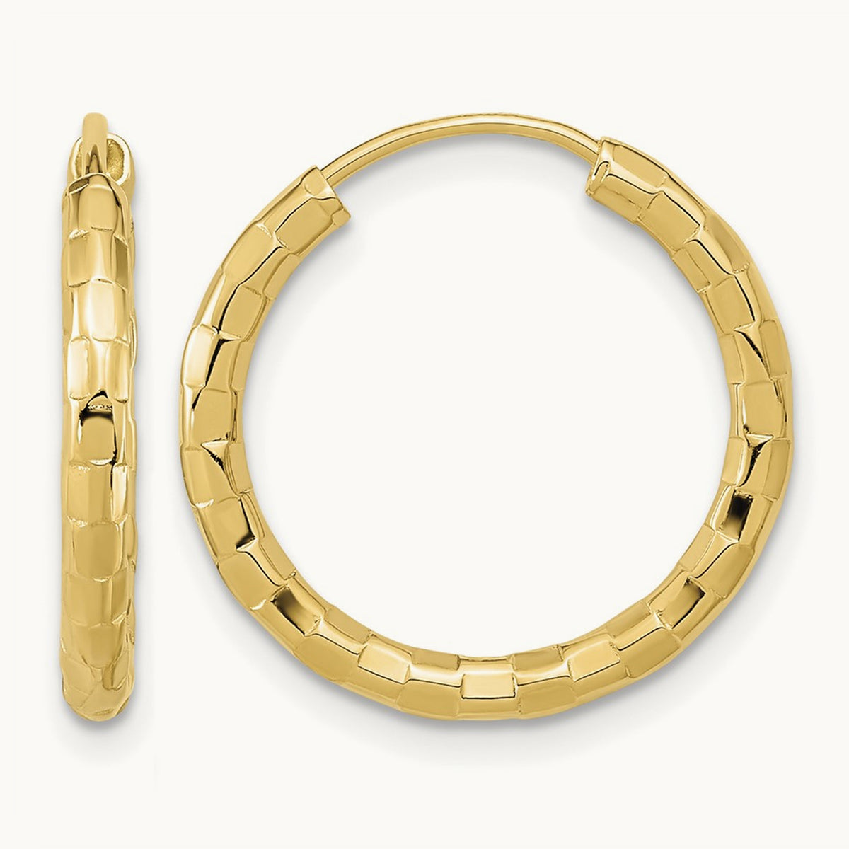 Polished Faceted Hoop Earrings, 14K Gold