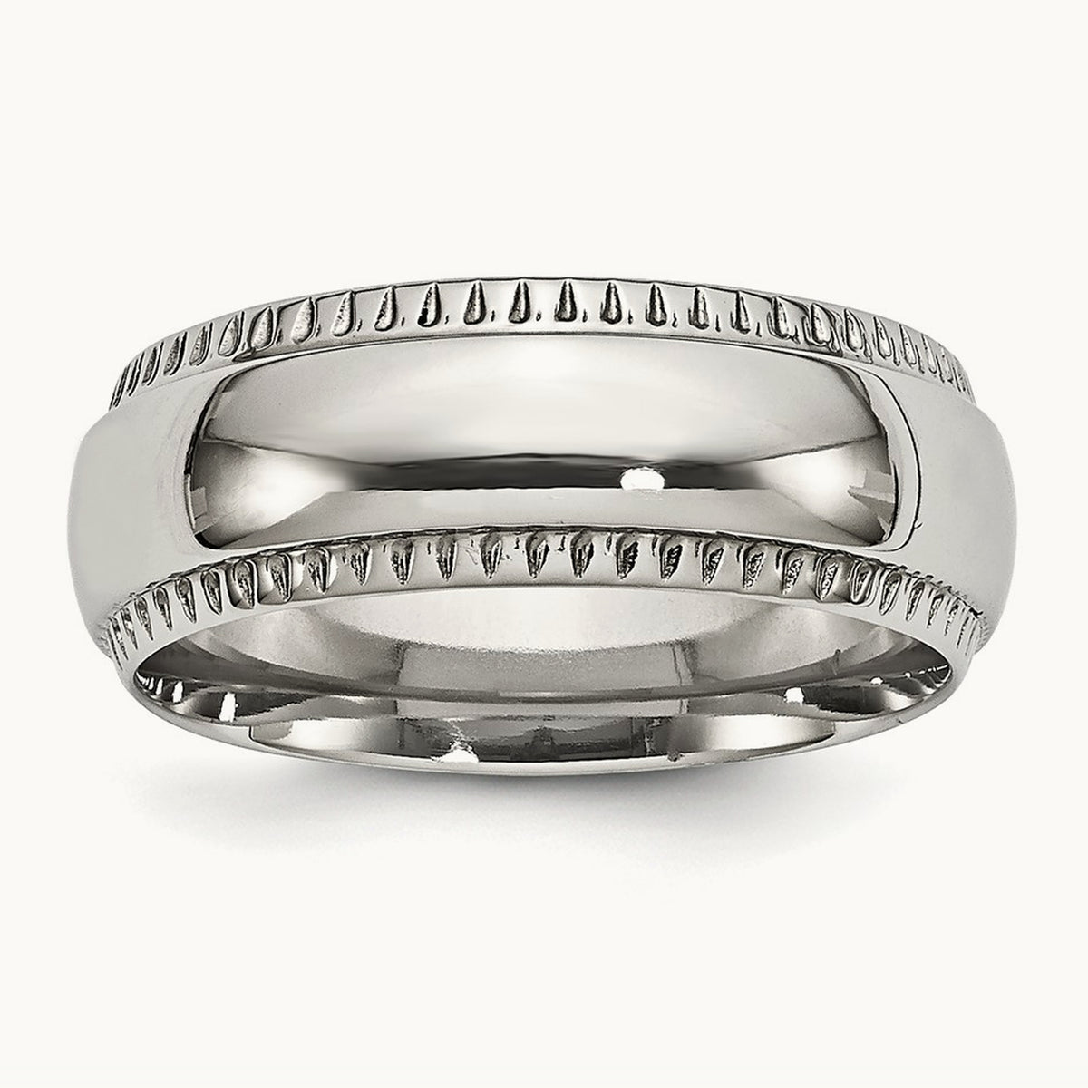Polished Textured Edged Band, 8mm, Stainless Steel