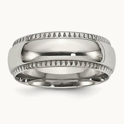 Polished Textured Edged Band, 8mm, Stainless Steel