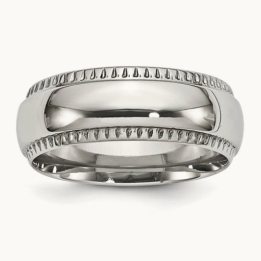 Polished Textured Edged Band, 8mm, Stainless Steel