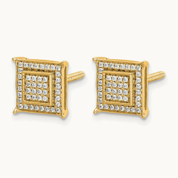 Diamond Small Double Square Bezel Post Earrings — 14K Yellow Gold