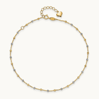 Polished and Diamond-cut Beads 10in Plus 1in ext. Anklet, 14K Two-tone
