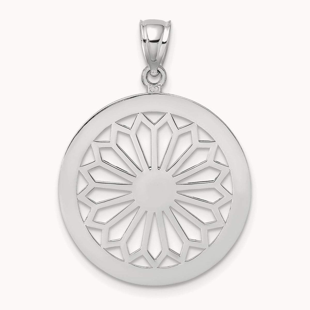 Retro Daisy In Round Frame Charm — 14K White Gold