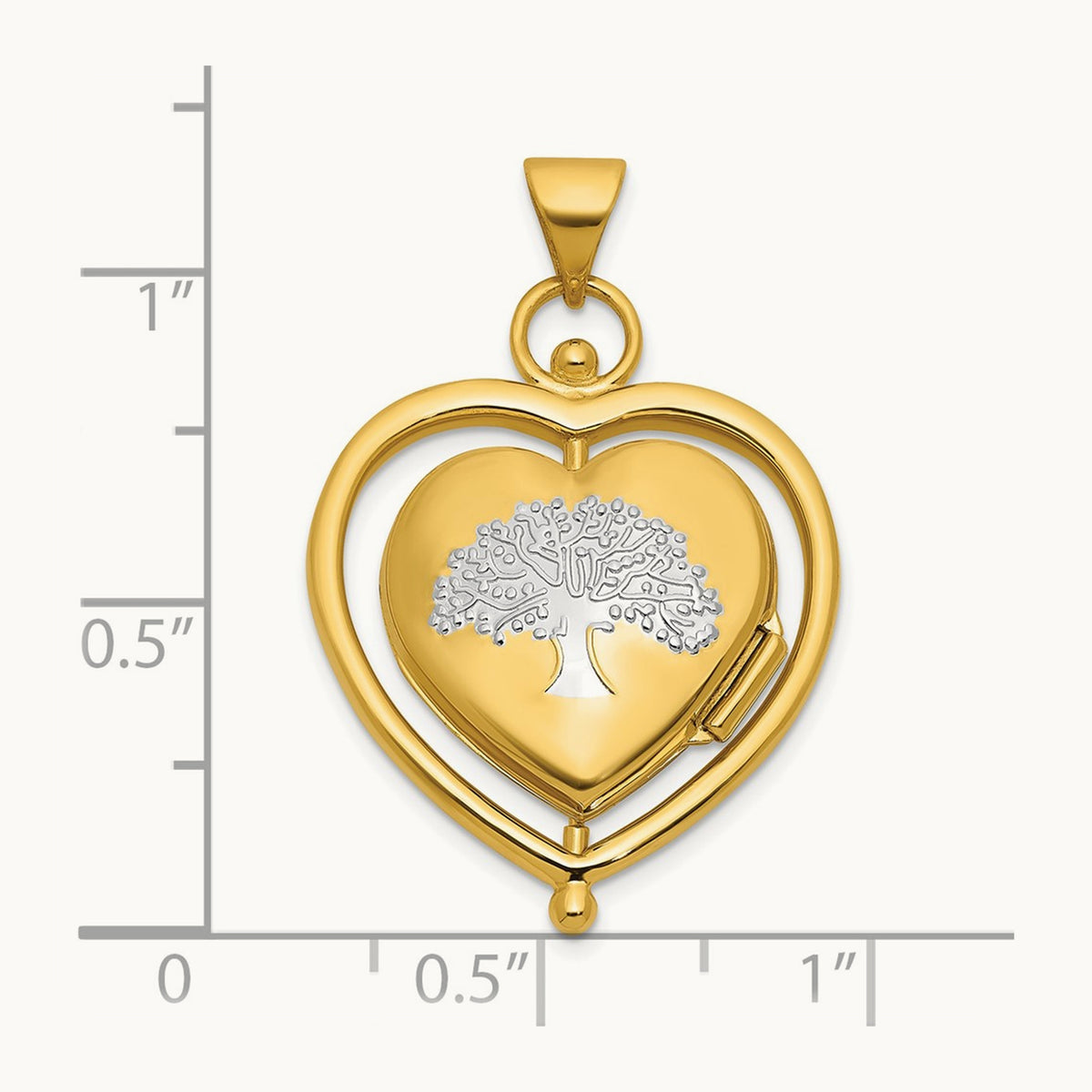 & Rhodium Tree Flowers Spinning Reversible Heart Locket, 15mm, 14K