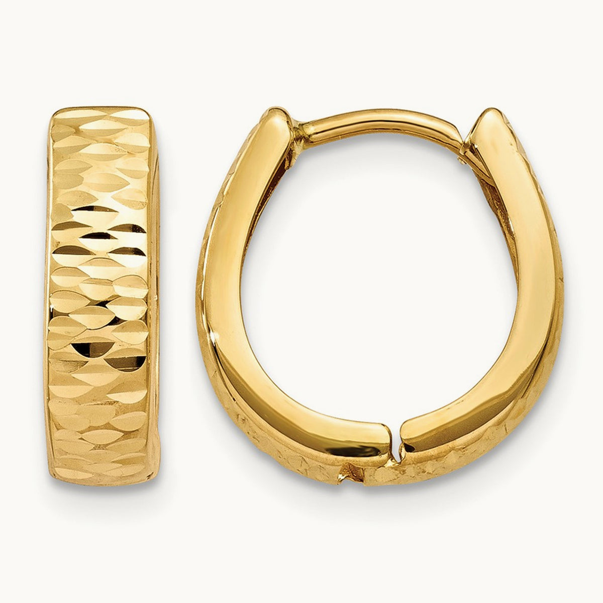 Textured and Polished Hinged Hoop Earrings — 14K Yellow Gold