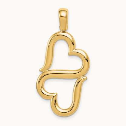 Polished Connected Double Hearts Pendant — 14K Yellow Gold