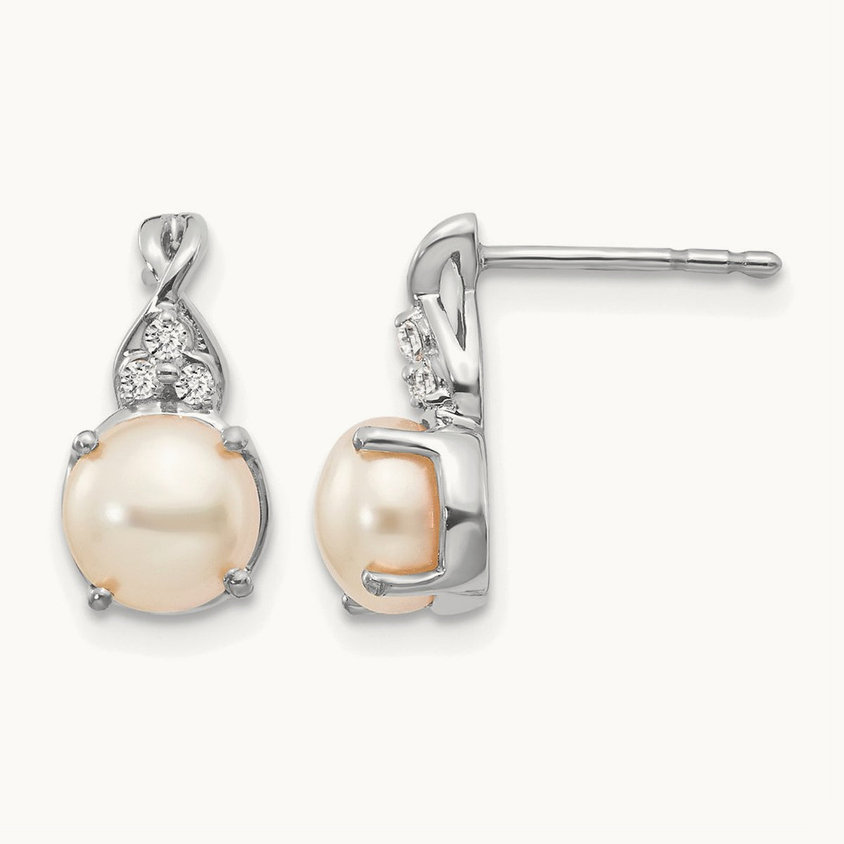 FWC Pearl and Diamond Earrings, 14K White Gold