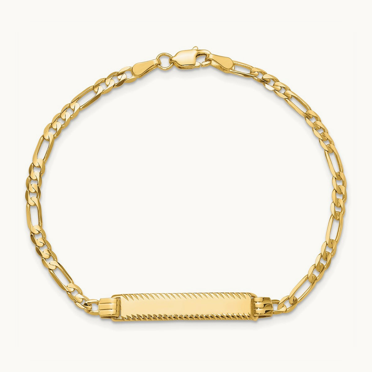 Figaro Diamond Cut ID Bracelet, 3.0mm, 14K