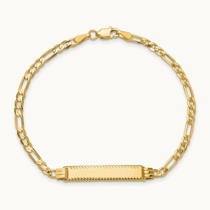 Figaro Diamond Cut ID Bracelet, 3.0mm, 14K