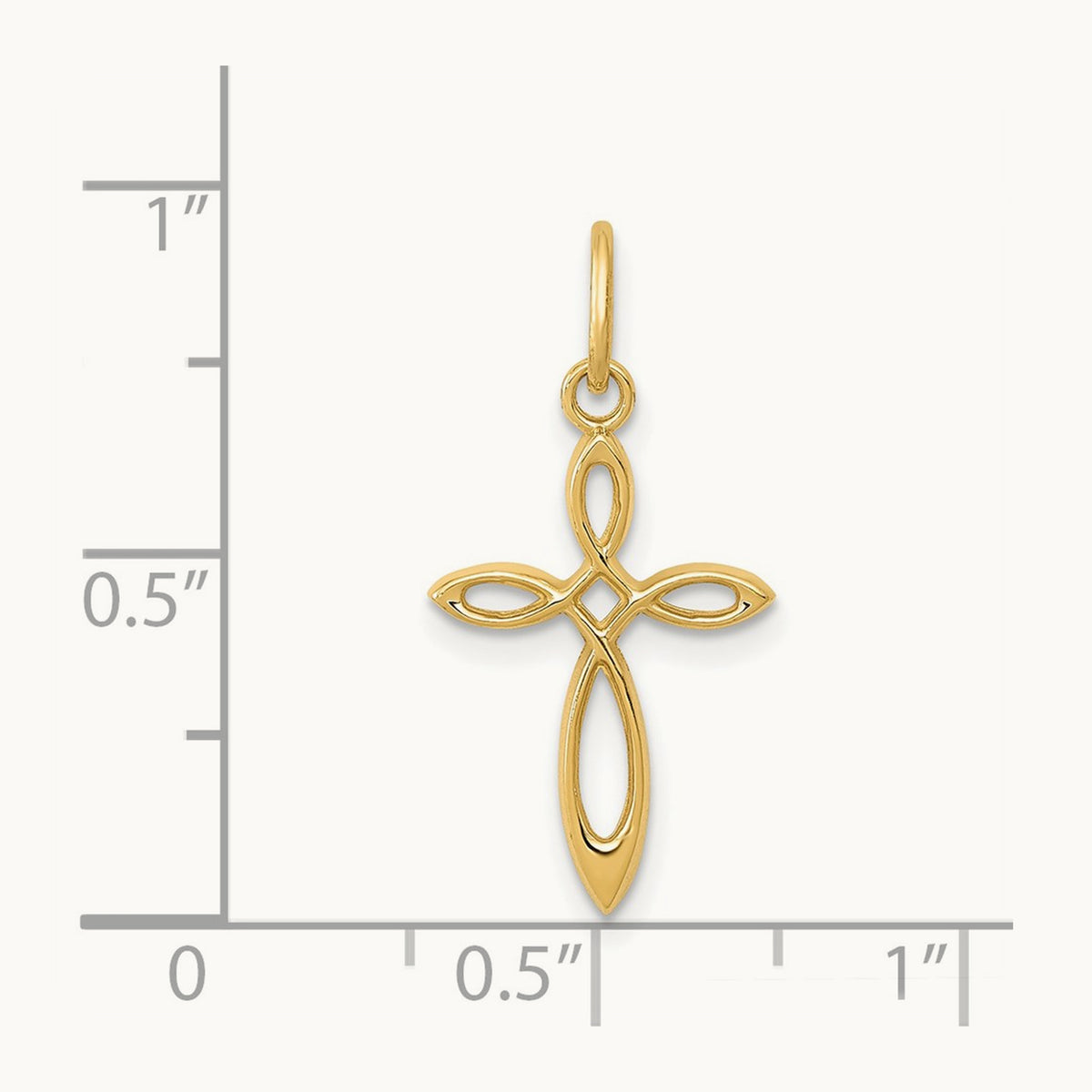 Polished Small Ribbon Cross Pendant — 14K Yellow Gold, 22.5mm