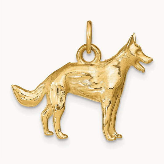 Solid Polished 3-D German Shepherd Charm, 14K