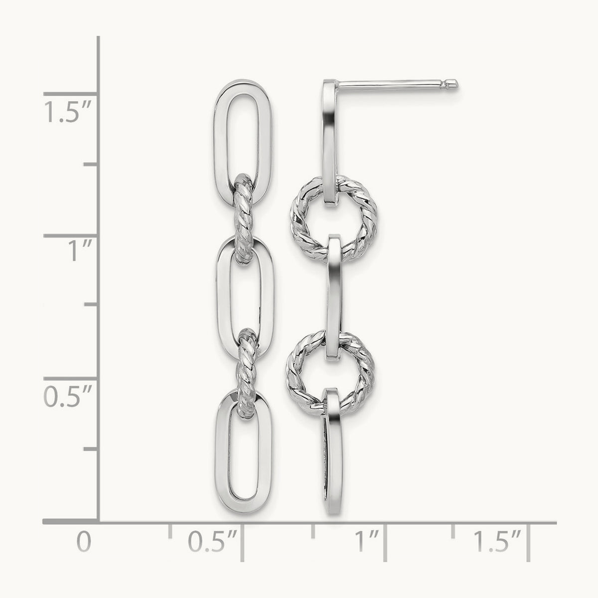 Polish and Twisted Chain Link Dangle Post Earrings, 14K White Gold