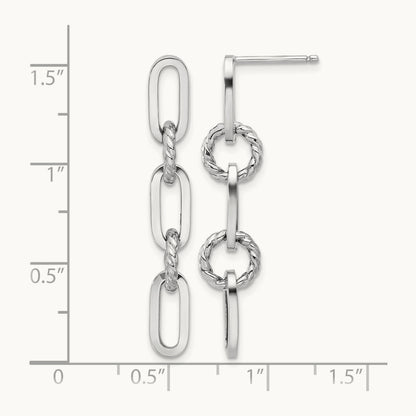 Polish and Twisted Chain Link Dangle Post Earrings, 14K White Gold