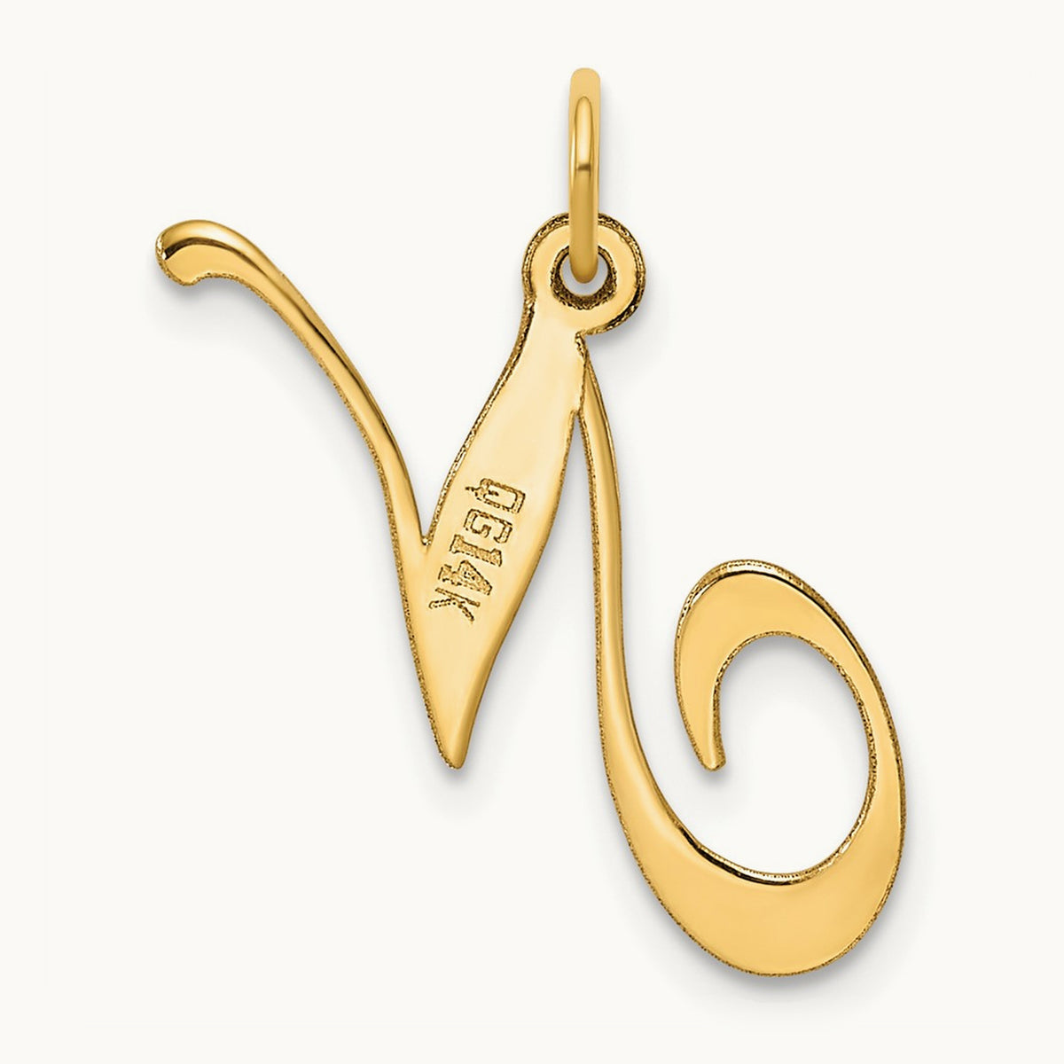 Medium Fancy Script Initial Charm — 14K Yellow Gold, N
