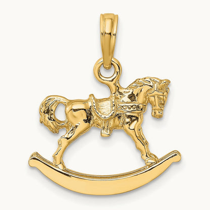 Polished 3-D Rocking Horse Charm, 14K