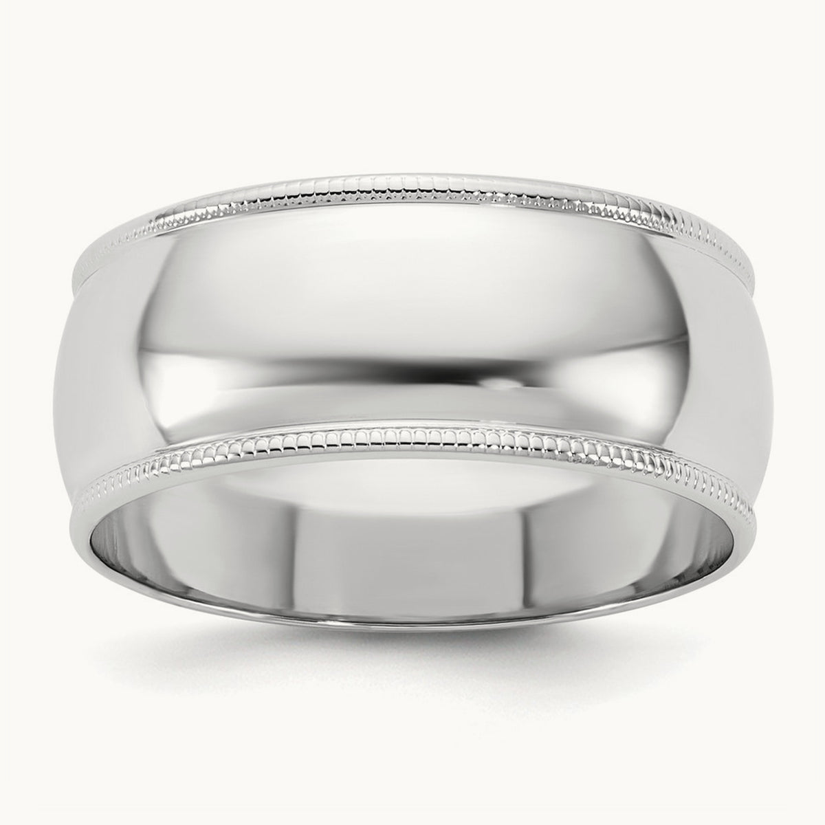 Lightweight Milgrain Half Round Band, 8mm, 10K White Gold