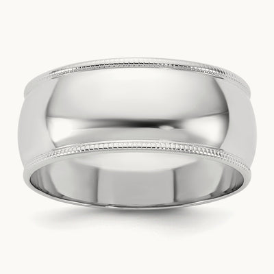 Lightweight Milgrain Half Round Band, 8mm, 10K White Gold