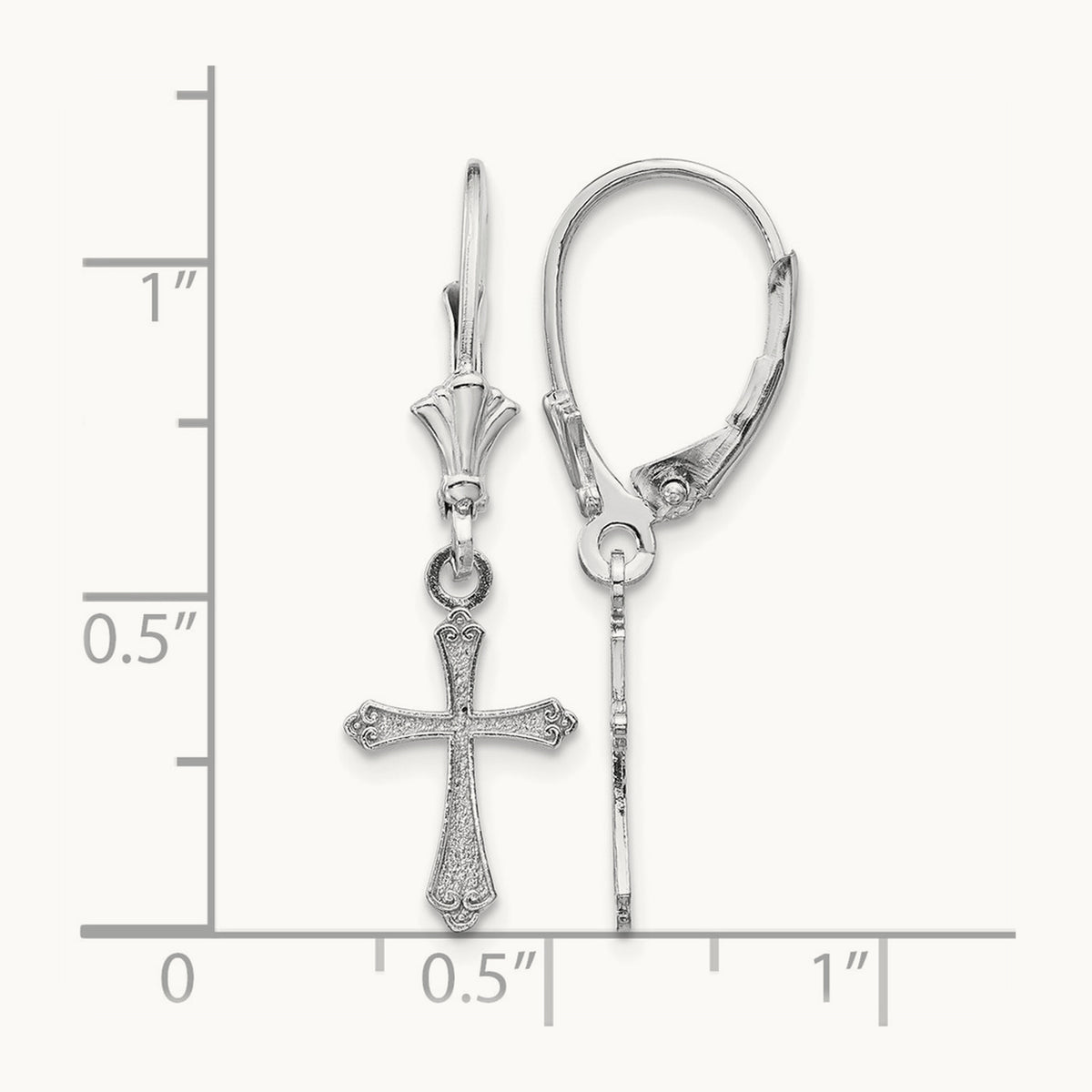 Cross Leverback Earrings — 14K White Gold, 29.65mm