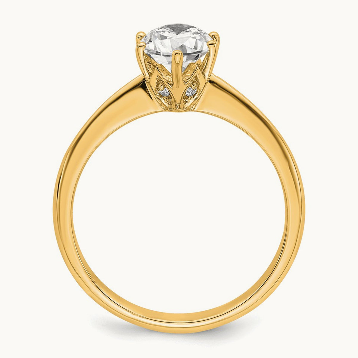 Polish 1ct Oval Leaf Design Semi-Mount Dia Ring, 14K Yellow