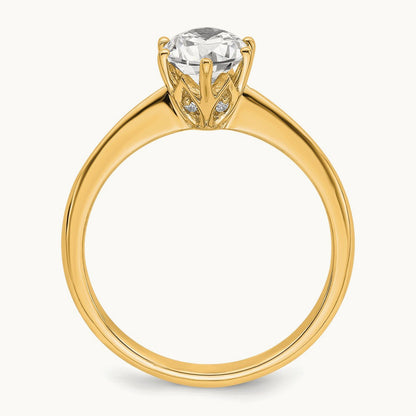 Polish 1ct Oval Leaf Design Semi-Mount Dia Ring, 14K Yellow