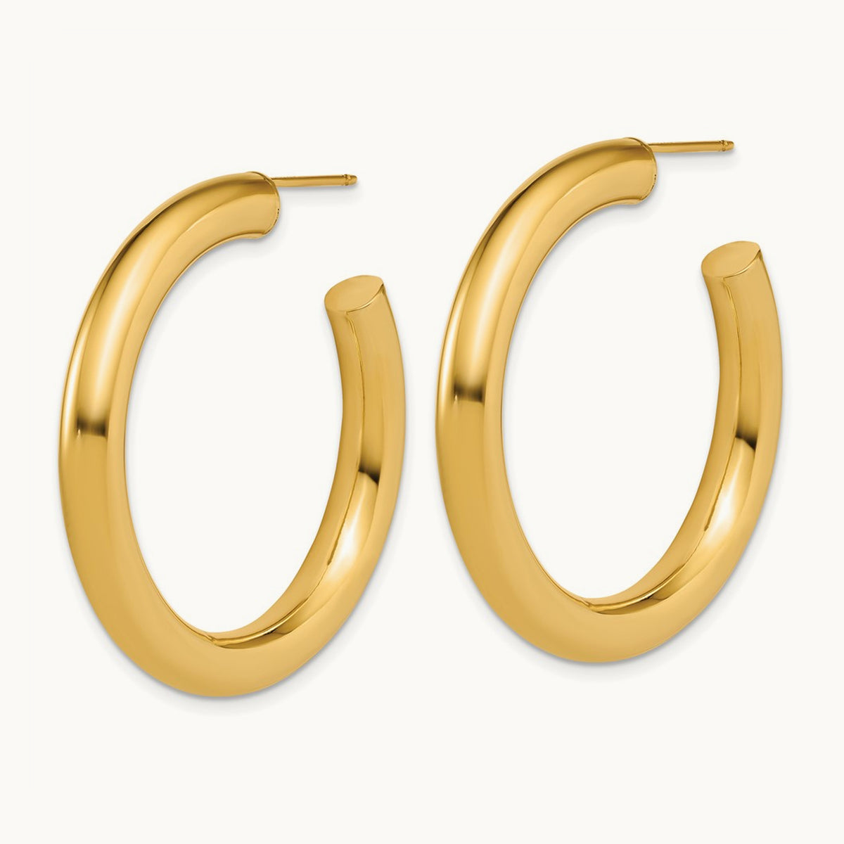5.0 x Polished Post Hoop Earrings, 40mm, 14K