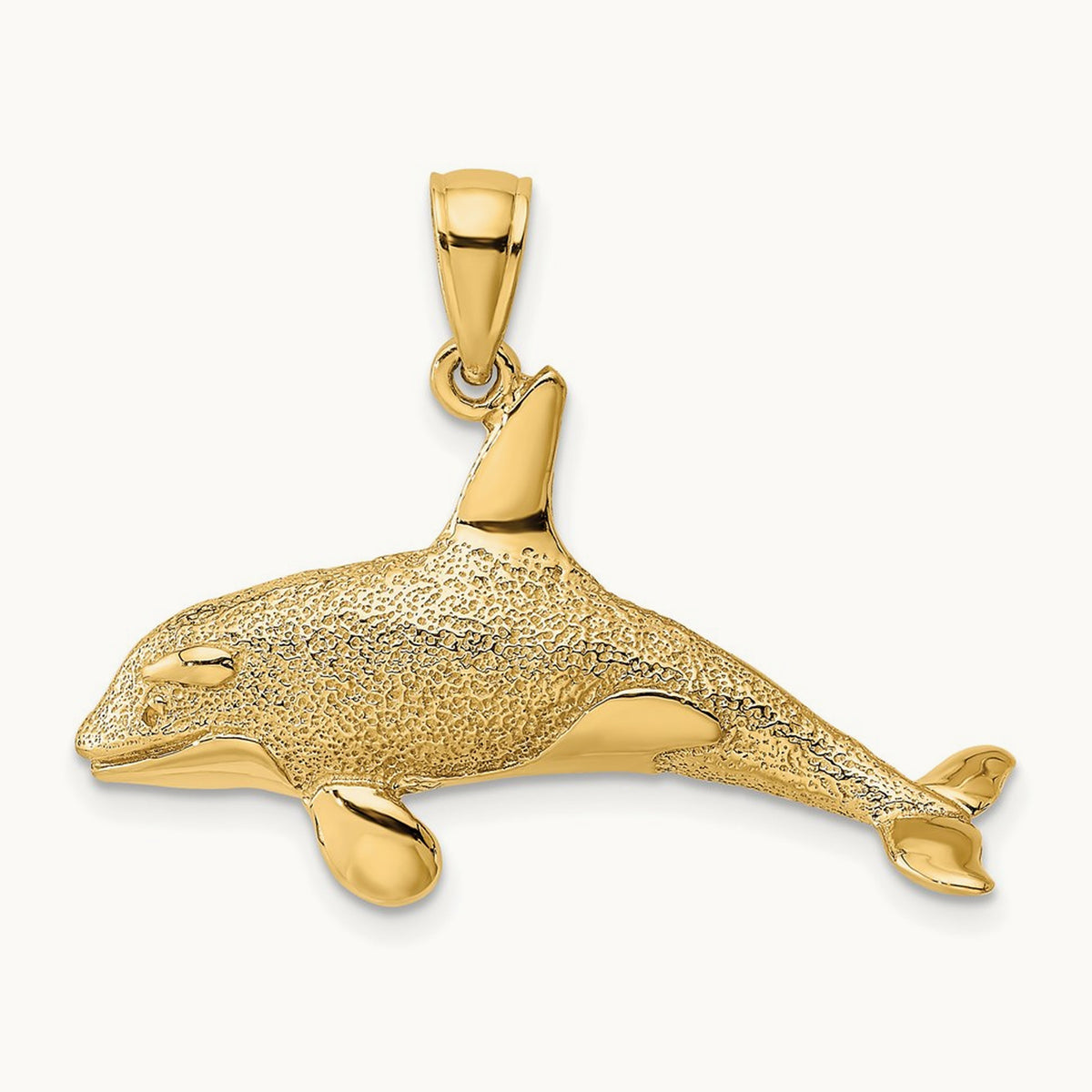 2-D Textured Orca Whale Charm, 14K