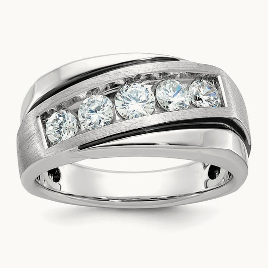 w/ Black RH IBGoodman Men's Polish/Satin AA Diamond Ring, 14K White Gold