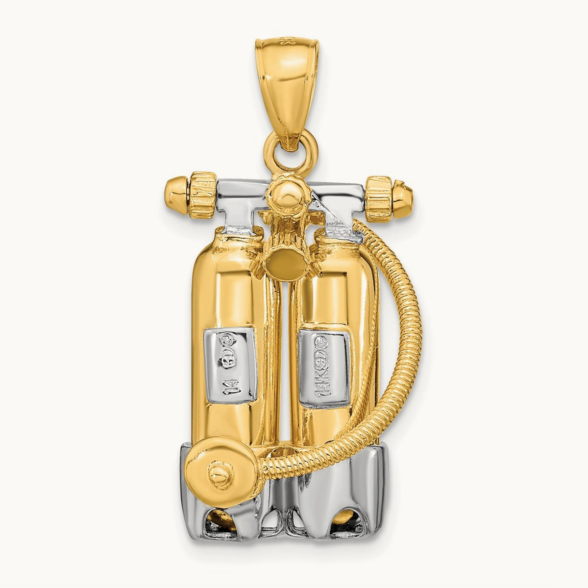 w/Rhodium 3-D Double Scuba Tanks W/Air Hose Charm, 14K
