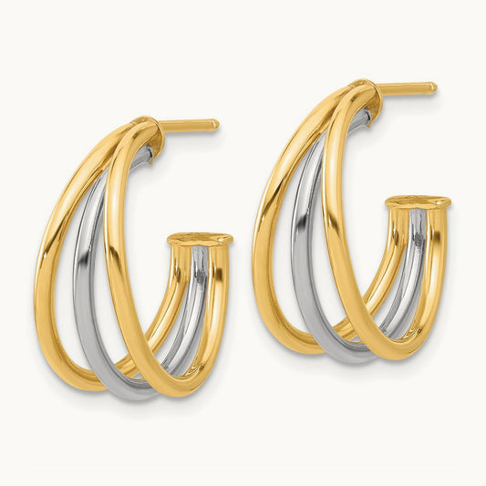 Polished Multi Row Hoop Post Earrings, 14K Two-tone