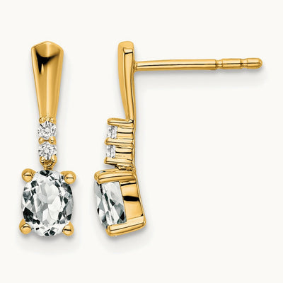 Oval White Topaz and Diamond Dangle Earrings, 14K