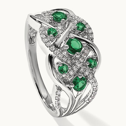 Diamond and Emerald Fancy Ring, 14K White Gold