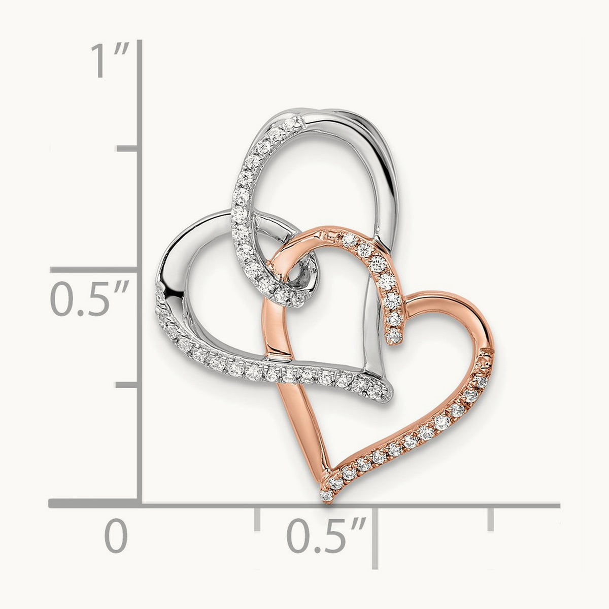 Double Heart Diamond Chain Slide, 14K Two-tone White with Rose