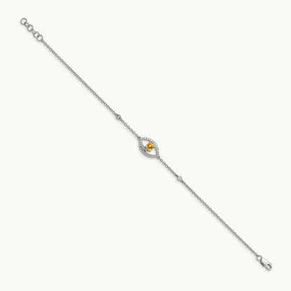 Polished Diamond and Citrine w/.5in Ext Bracelet, 14K White Gold