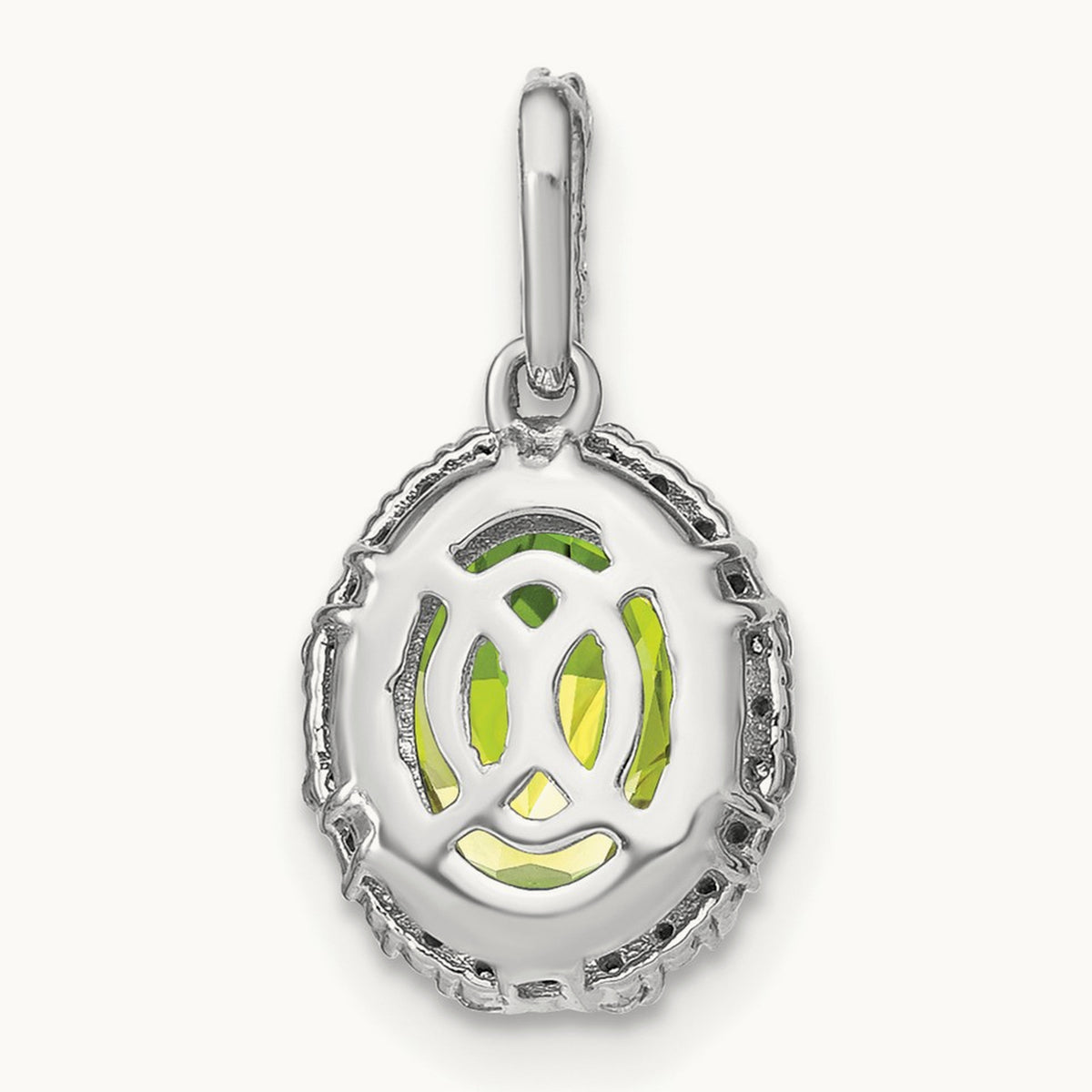 Oval Peridot and Diamond Halo Pendant, 14K White Gold