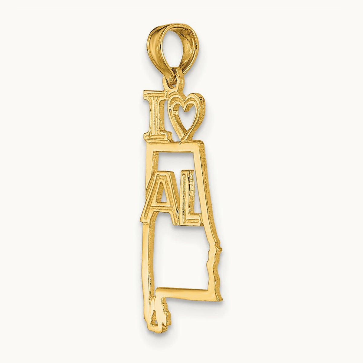 Solid Alabama State Pendant — 14K Yellow Gold