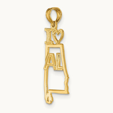 Solid Alabama State Pendant — 14K Yellow Gold