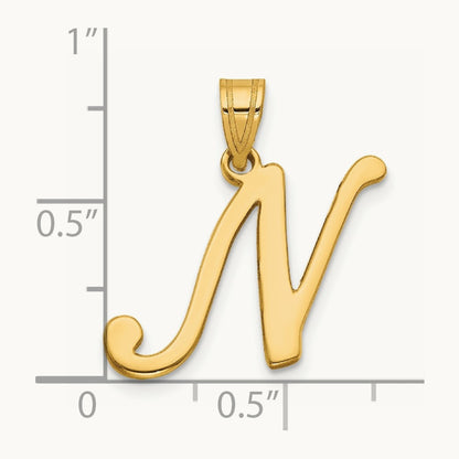 Script Letter N Initial Pendant, 14K