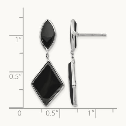 Onyx Dangle Post Earrings, 14K White Gold