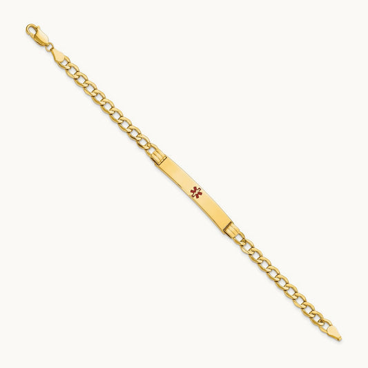Semi-Solid Medical Polished Red Enamel Cuban ID Bracelet, 14K