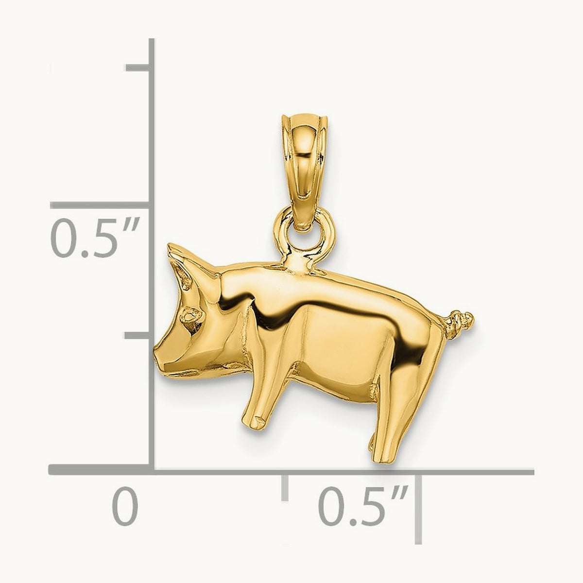 3-D Polished Pig with Curly Tail Charm — 14K Yellow Gold