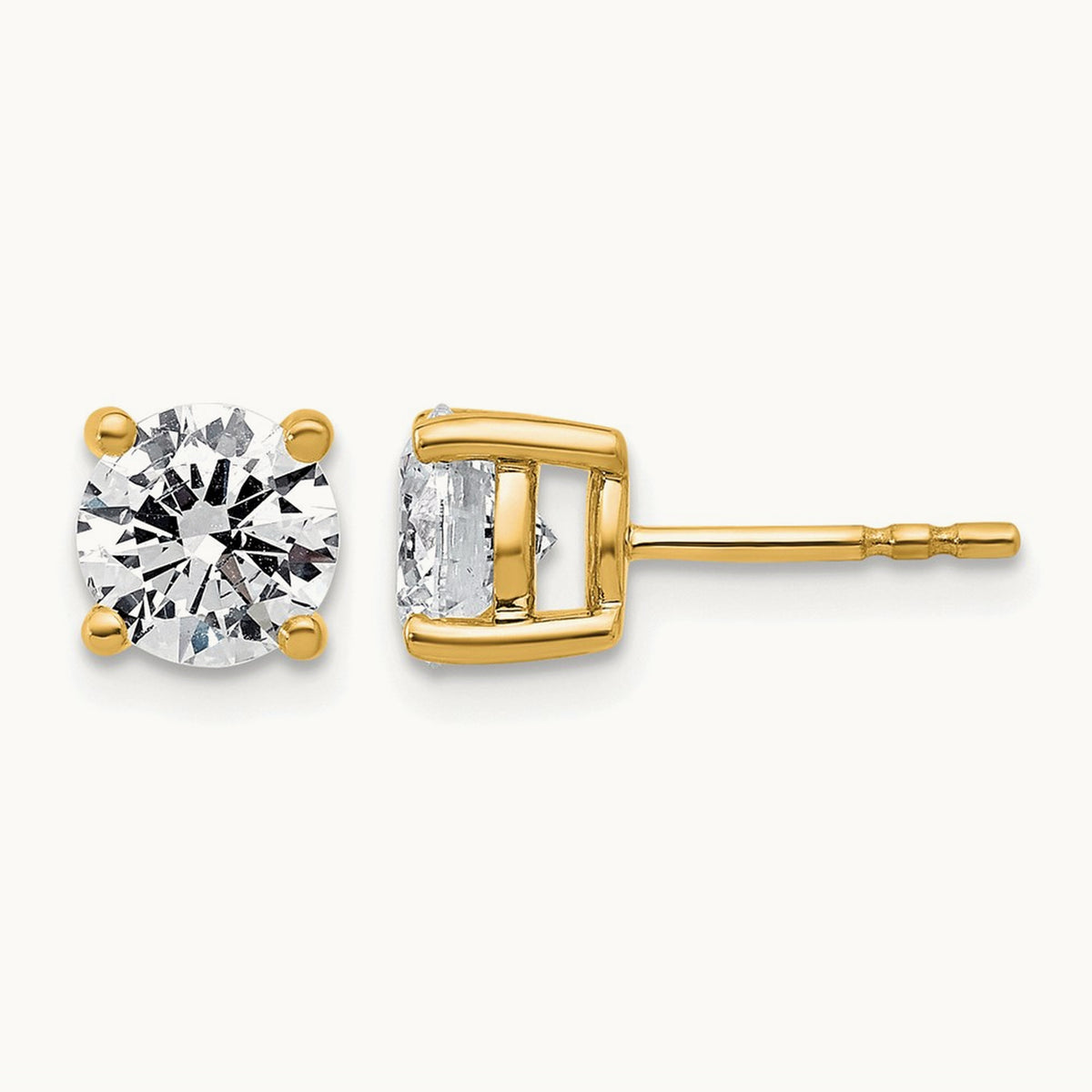 Round Lightweight Earrings, 0.25-6.00 ct tw Lab-Grown Diamond — 2 ct, 14K Yellow Gold