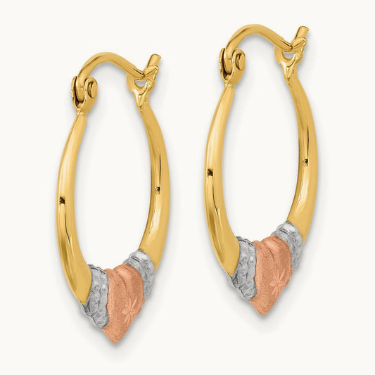 w/White Rhodium Polished Satin & D/C Hoop Earrings, 14K Two-tone