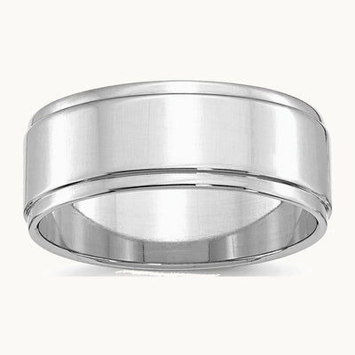 Sterling Silver Rhodium-plated 8mm Flat w/ Step Edge Band