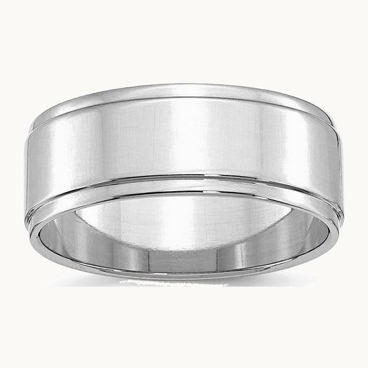 Sterling Silver Rhodium-plated 8mm Flat w/ Step Edge Band