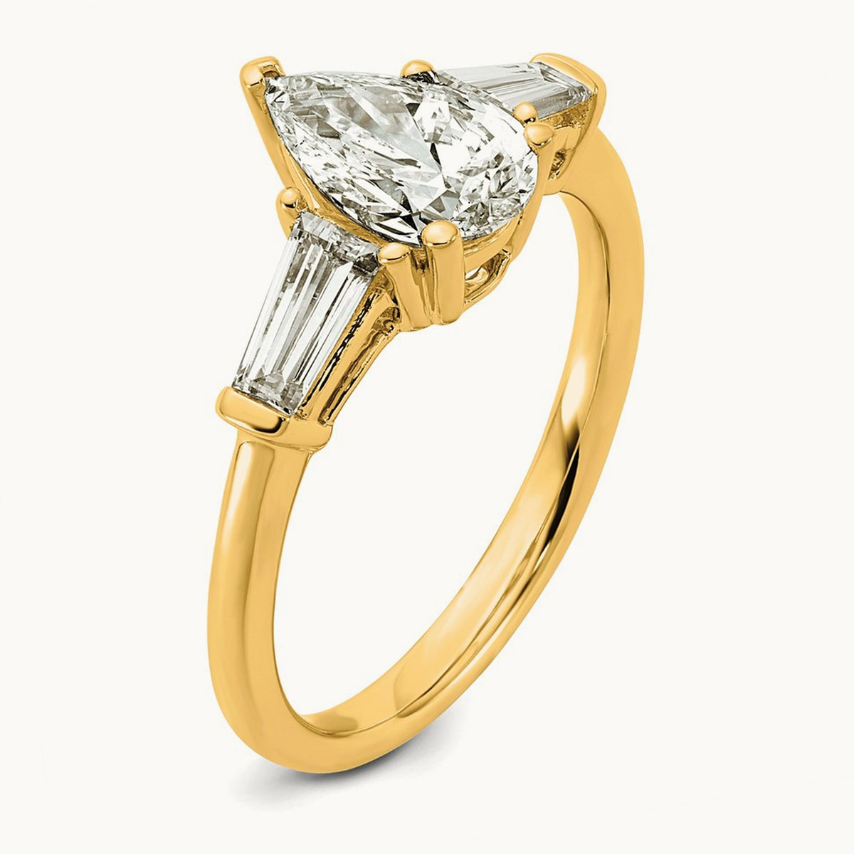 Pear/Baguette Engagement Ring — 14K Yellow Gold, 1 1/2 ct, 7