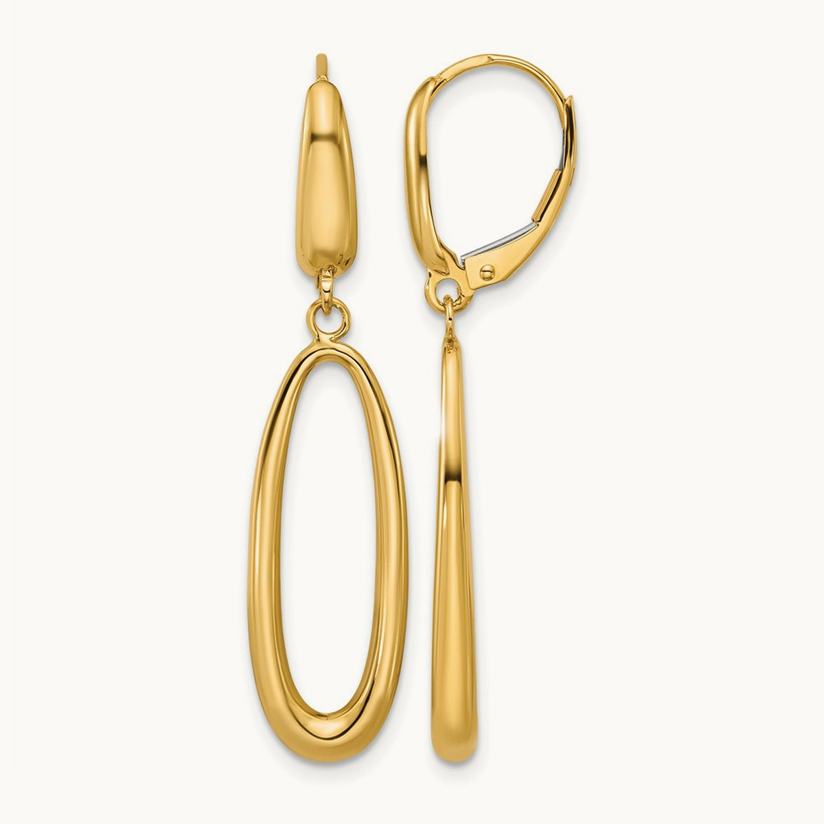 Polished Tapered Oval Leverback Dangle Earrings, 14K — Leslie's
